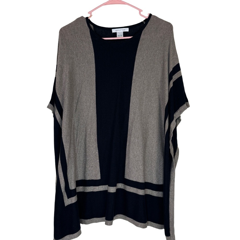 August Silk Poncho Sweater Womens Small Black Tan Colorblock Geometric Knit Top